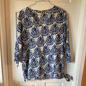 Rock Flower Paper Blouse Women’s Size Medium V Neck Sheer Tunic Slit Sides